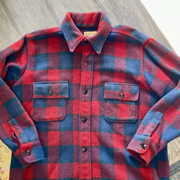 Vintage 1950s Congress Sportswear Macys Mens Classic Plaid Wool Flannel Coat - Picture 4 of 15